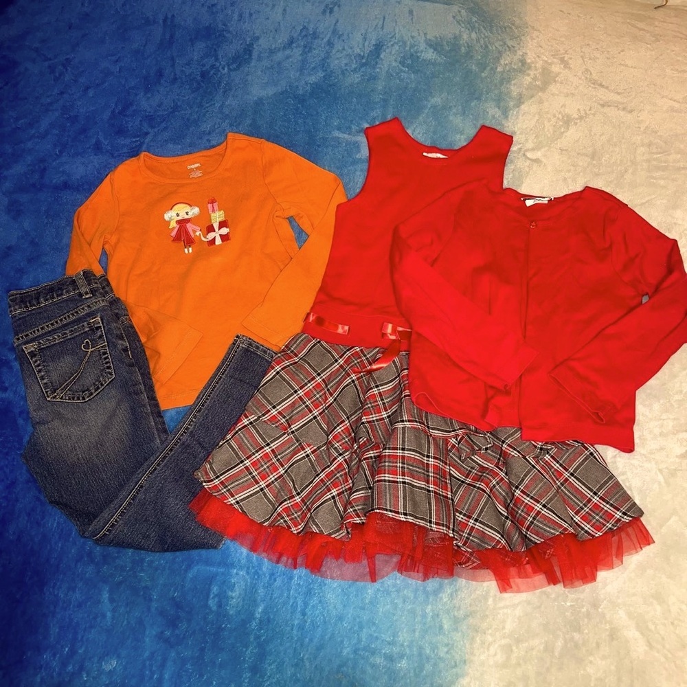 Girl size 6 red dress with cardigan outfit bundle